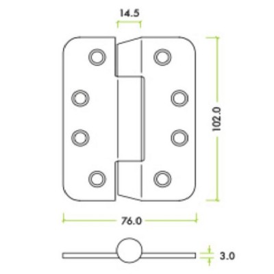 Grade 14 Radius Anti-Ligature Concealed Ball Bearing Butt Hinge - CE / UKCA Marked - Fire Rated - 160kg Max Load Bearing